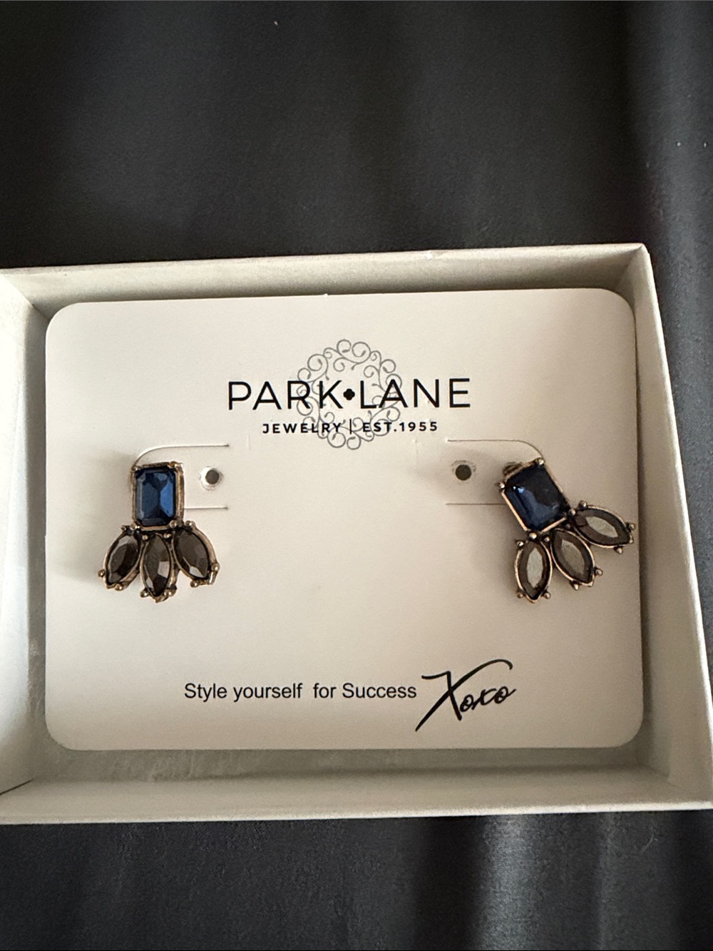 Park Lane Navy Blue and Smoke Crystal Drop Stud Earrings